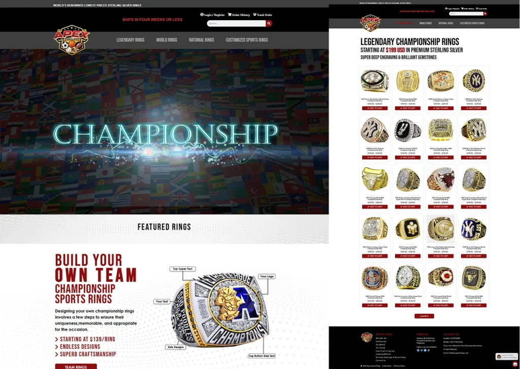 Apex Sports Rings Website showcase