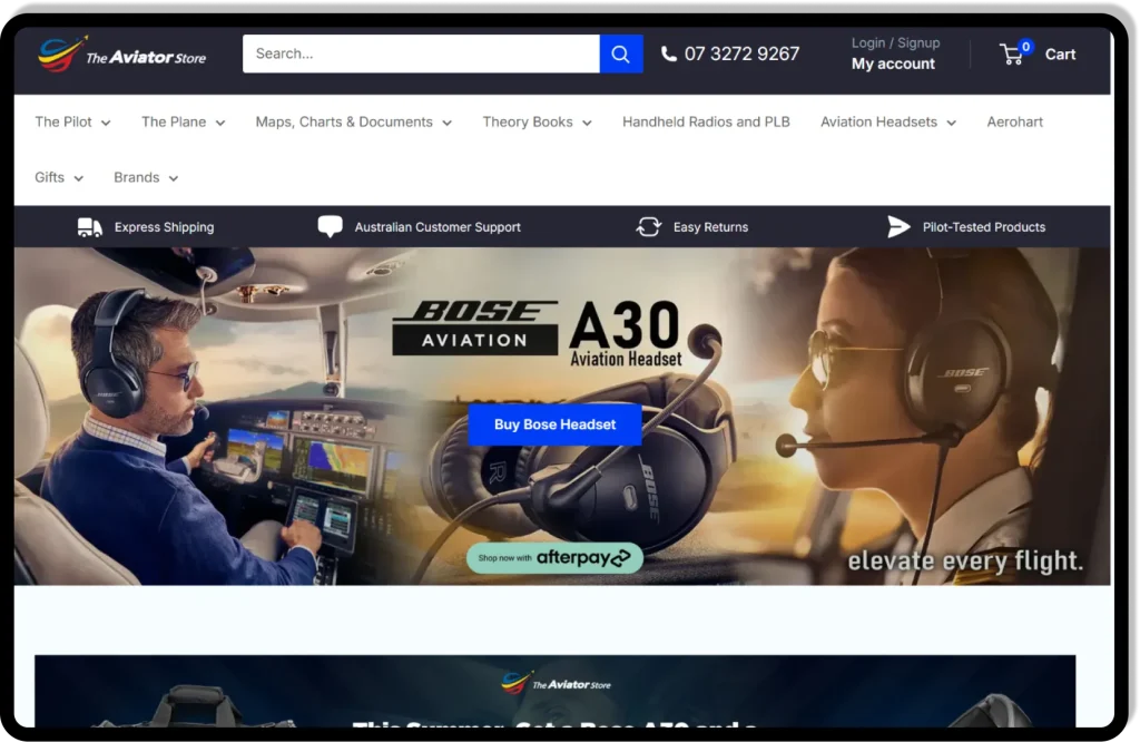 The Aviator Store Web Design